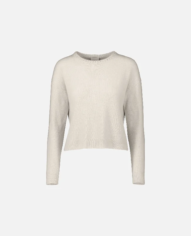 Rundhals Pullover aus Cashmere-Mischung in Weiß