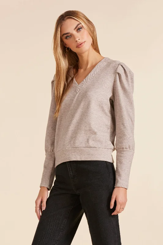 PUFF SLEEVE V-NECK SWEATSHIRT