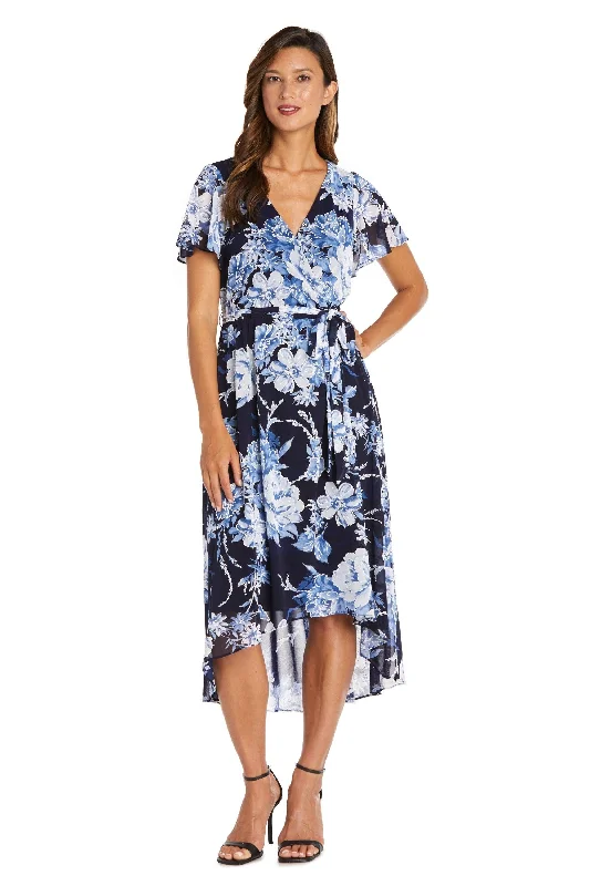 R&M Richards 9410P High Low Print Petite Dress