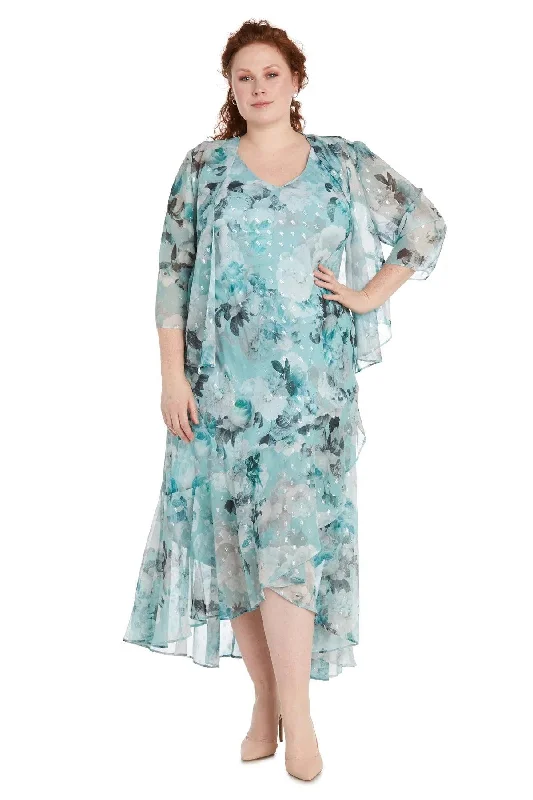 R&M Richards 9966W Plus Size Floral High Low Jacket Dress