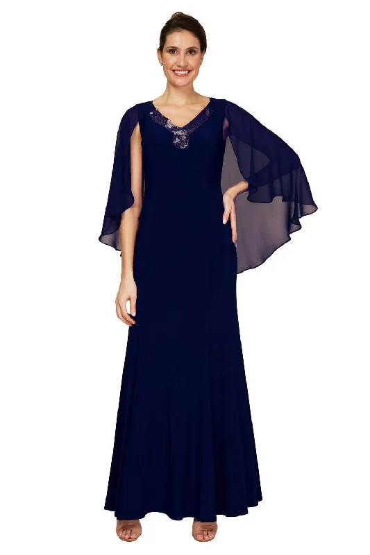 Le Bos Plus Size Lon Cape Chiffon Dress 29539