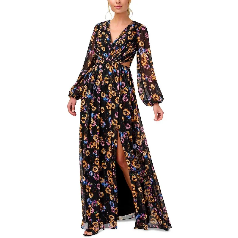 Womens Floral Metallic Maxi Dress