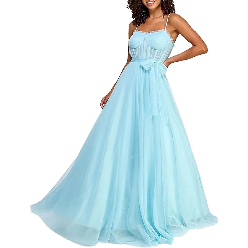 Juniors Womens Tulle Maxi Evening Dress