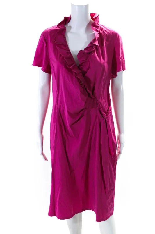 Lafayette 148 New York Women's Ruffle Short Sleeves Wrap Midi Dress Pink