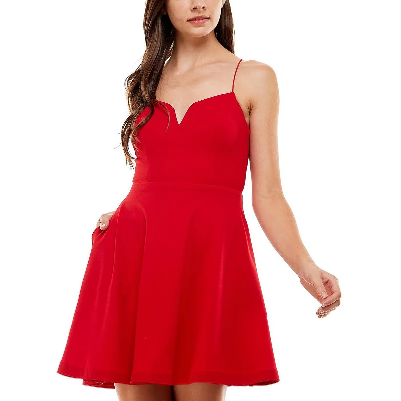 Juniors Womens Knit Notch Neck Cocktail and Party Dress