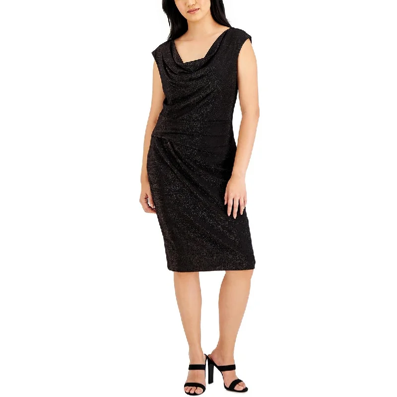 Womens Metallic Cowlneck Cocktail and Party Dress