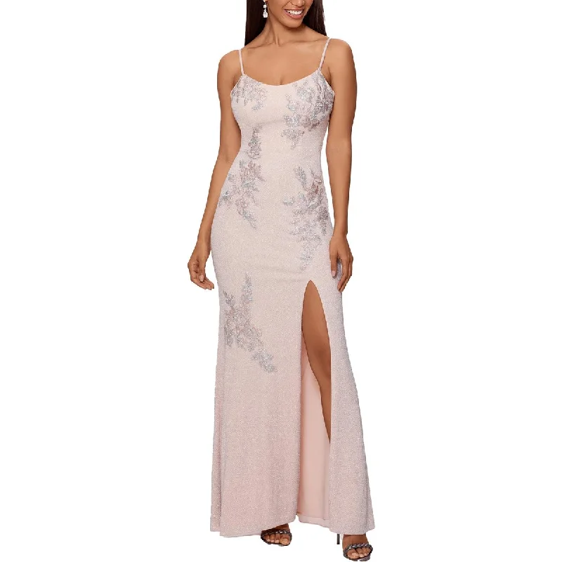 Womens Lace-Up Back Maxi Evening Dress