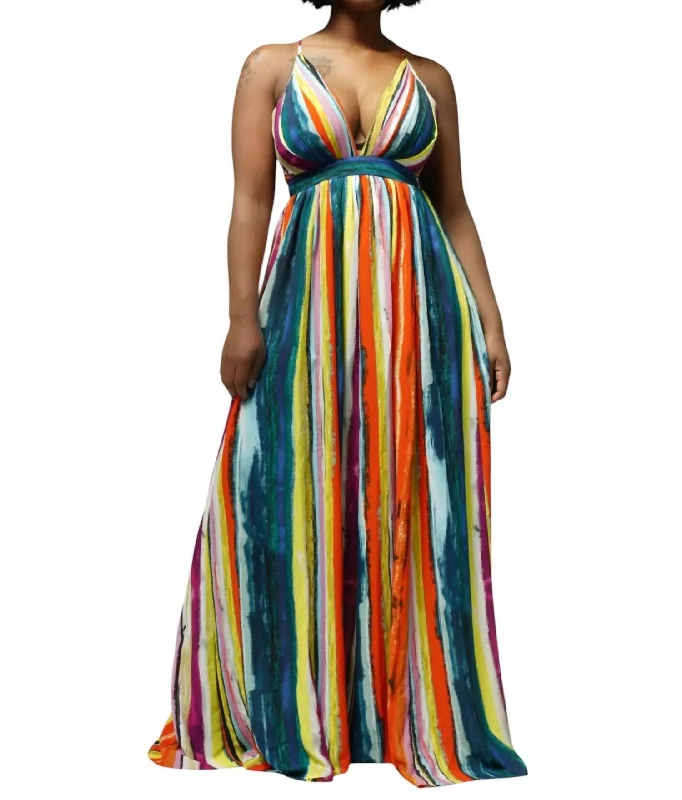 Sleeveless Maxi Dress In Orange Multi