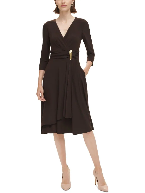 Womens Ruched Midi Midi Dress