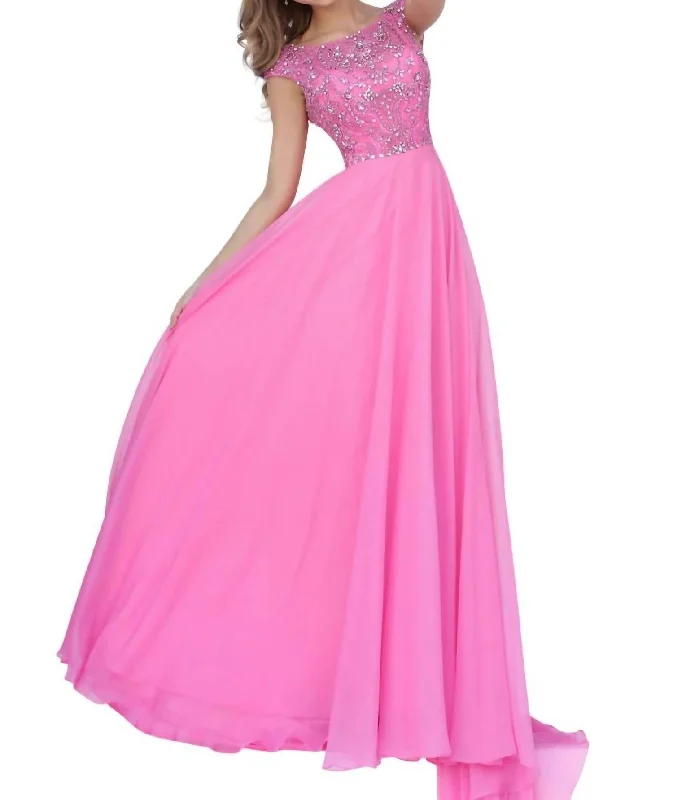 Beaded Chiffon Prom Dress In Pink