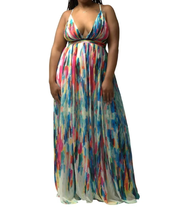 Sleeveless Maxi Dress In Blue Multi