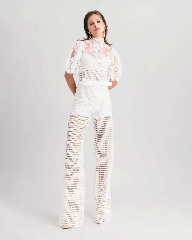 High-Collar Top With Crochet Pants