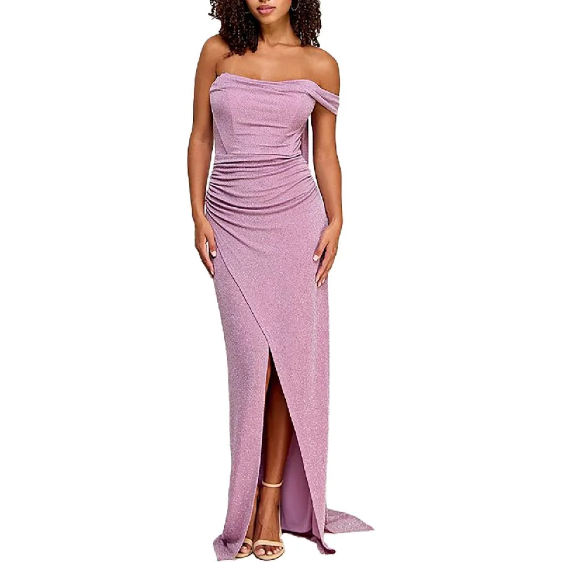 Juniors Womens Full Length Ruched Evening Dress