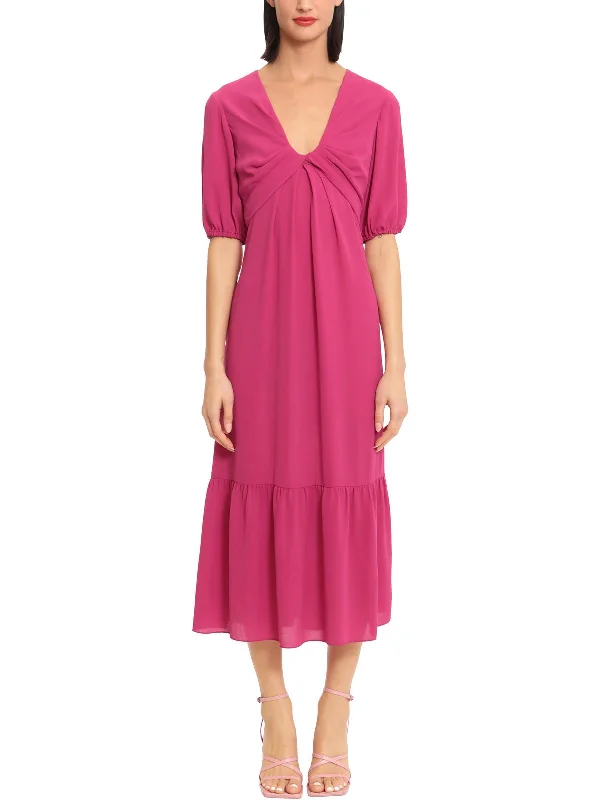 Womens V-Neck Short Sleeve Midi Dress