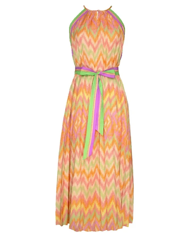 Halter Neck Maxi Dress In Sunset Sorbet