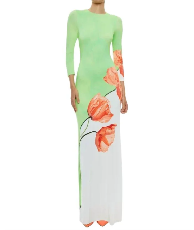 Delora Open Back Crew Neck Maxi Dress In Dream Life Sharp Green