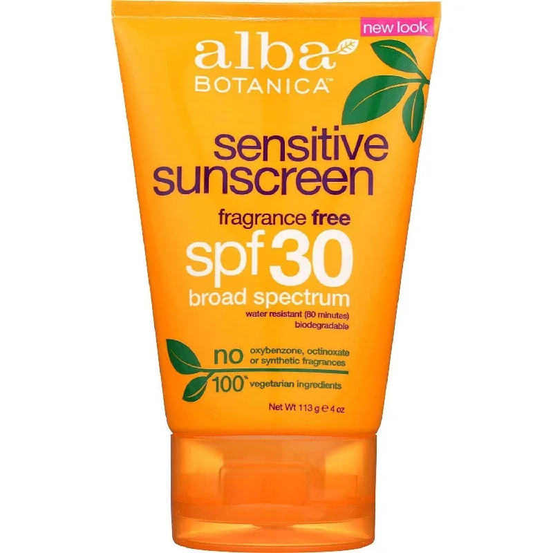 Alba Botanica Sensitive Sunscreen SPF 30, Fragrance Free, 4 Ounce