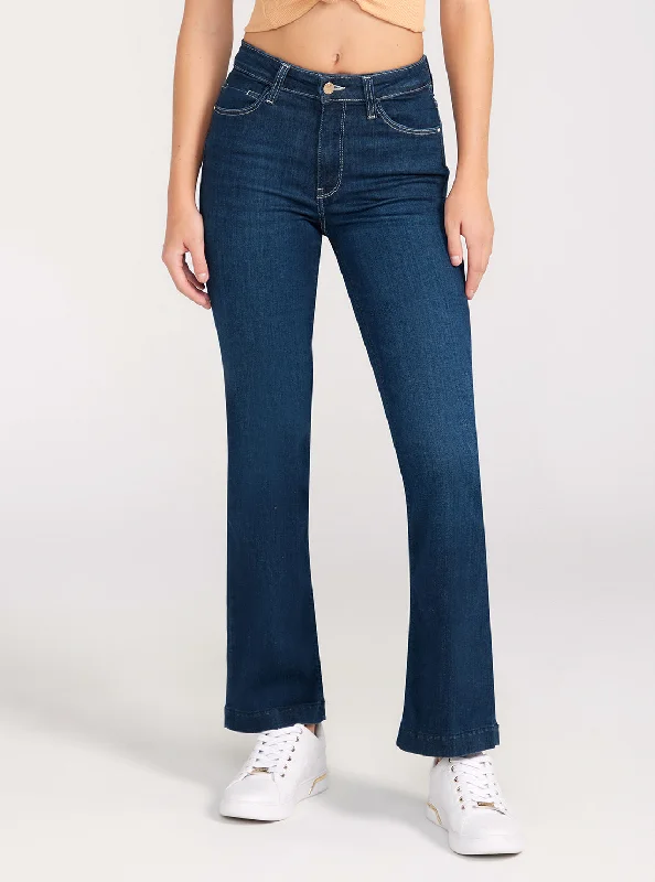 Mid-Rise Sexy Bootleg Cut Denim Jeans In Dark Wash