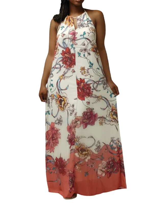 Halter Maxi Dress In Ivory Multi