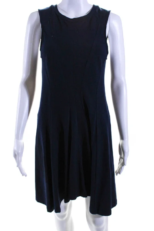 Marni Women's Round Neck Sleeveless Fit Flare Midi Dress Navy Blue