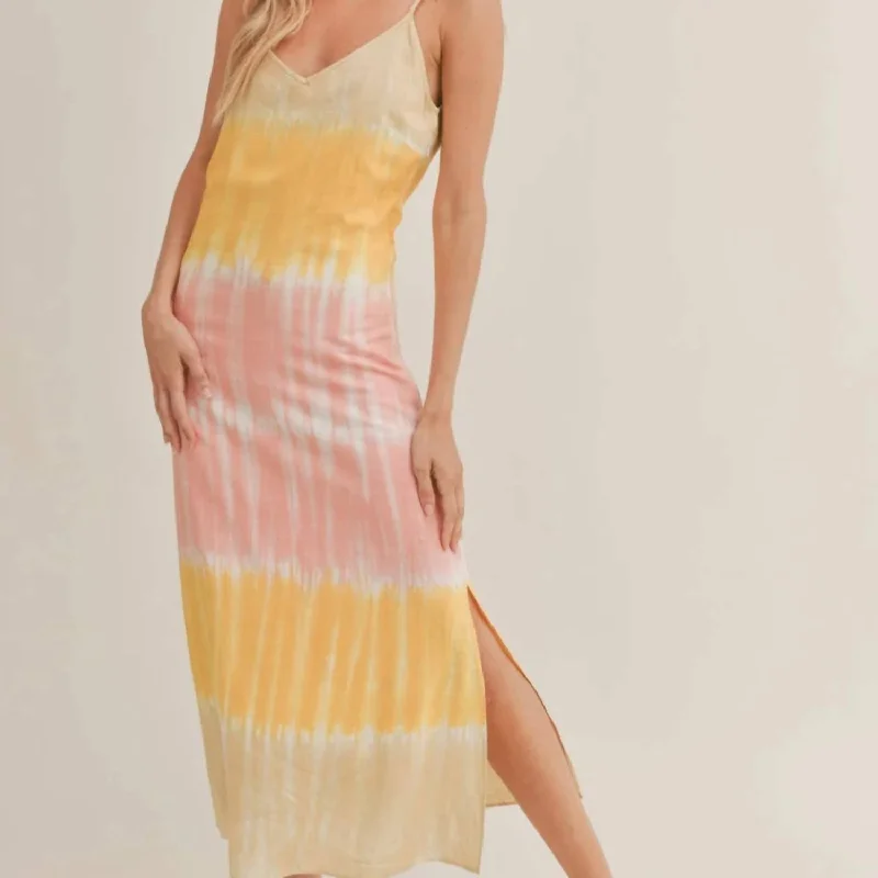 Free Spirit Tie Dye Maxi Dress In Pink Multi