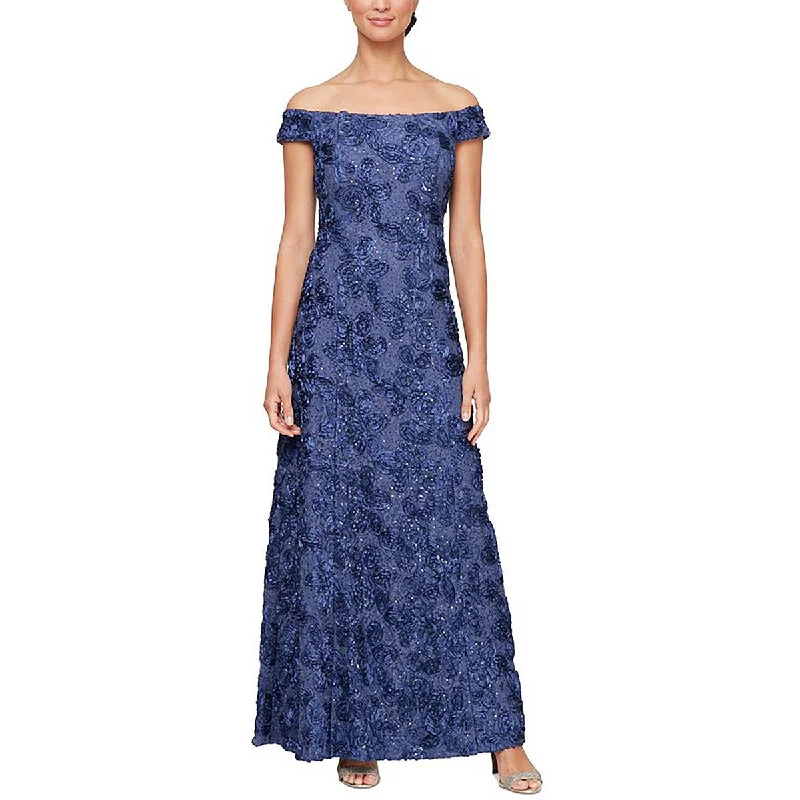 Womens Off The Shoulder Floral Evening Dress