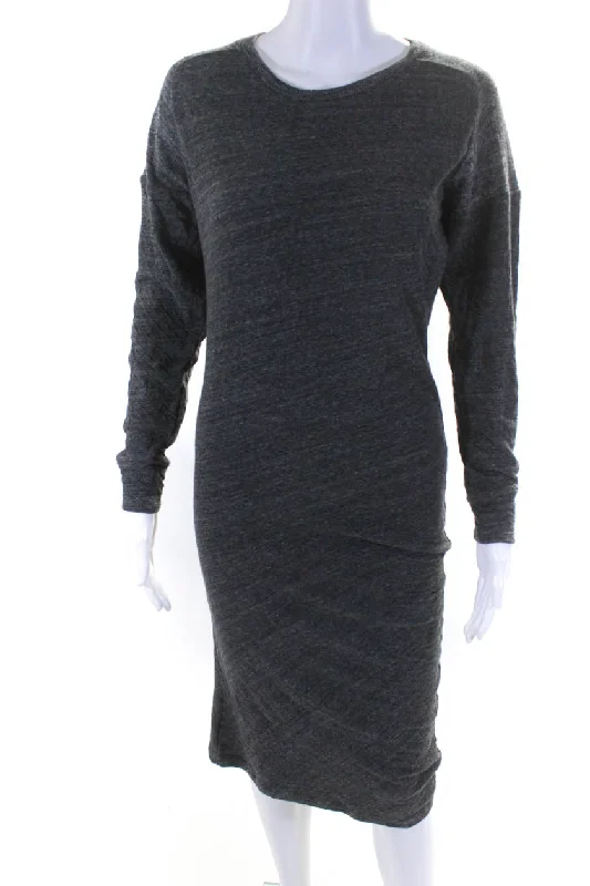 Isabel Marant Etoile Womens Long Sleeve Midi Sheath Dress Heather Gray