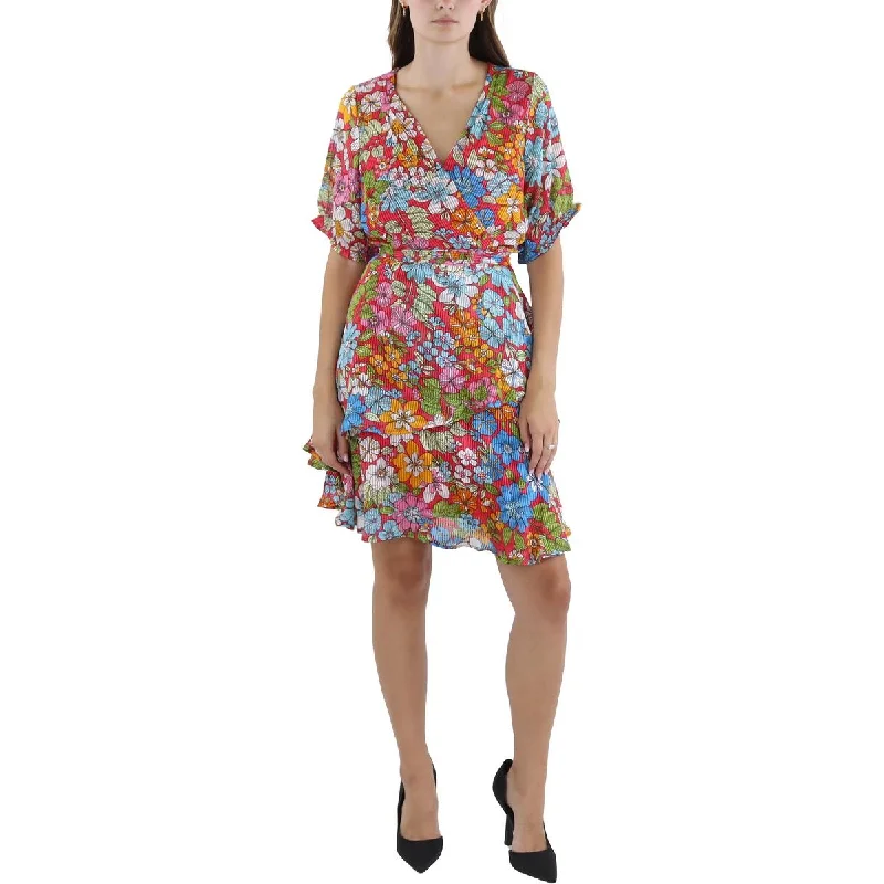 Petites Womens Floral Short Mini Dress