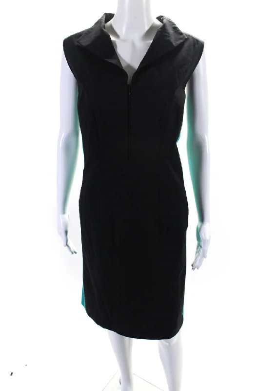 Lafayette 148 New York Womens Collared Sleeveless Color Block Midi Dress