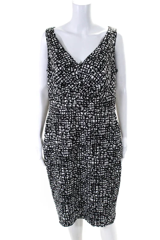 Lafayette 148 New York Women's V-Neck Sleeveless A-Line Midi Dress Black