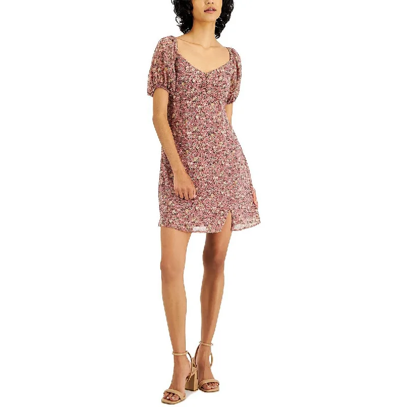 Juniors Womens Floral Short Mini Dress