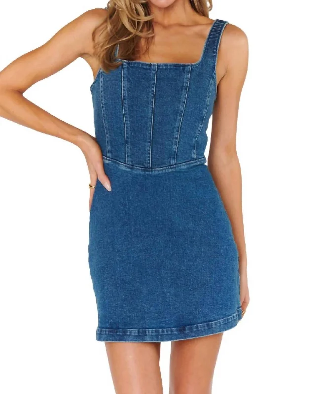 Corset Mini Dress In Blue Indigo