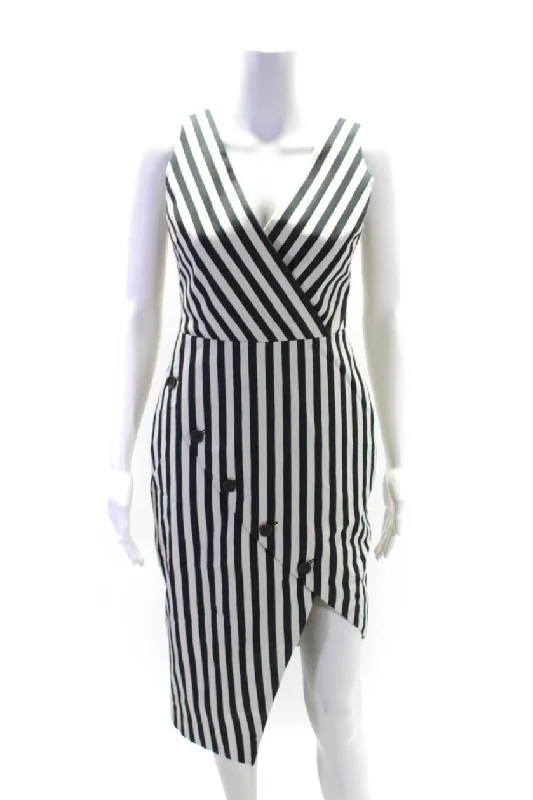 Altuzarra Womens Striped Print Button V-Neck Sleeveless Midi Dress White