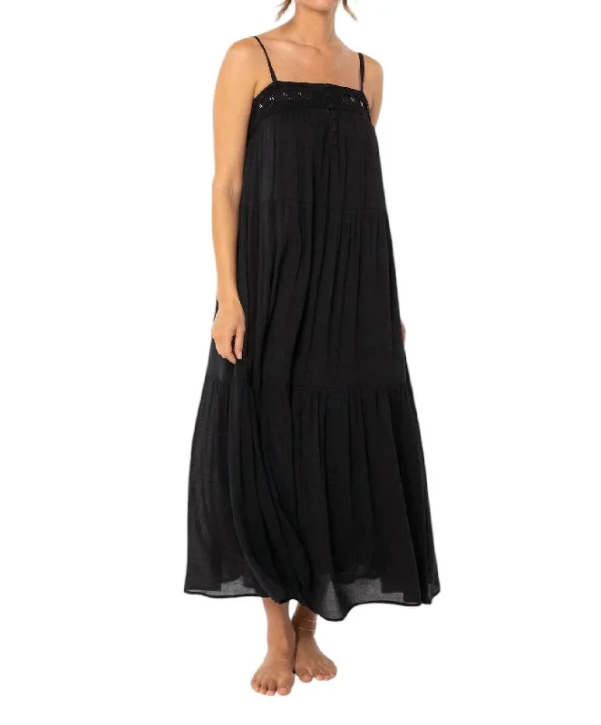 Bohemian Crochet Tiered Maxi Dress In Black