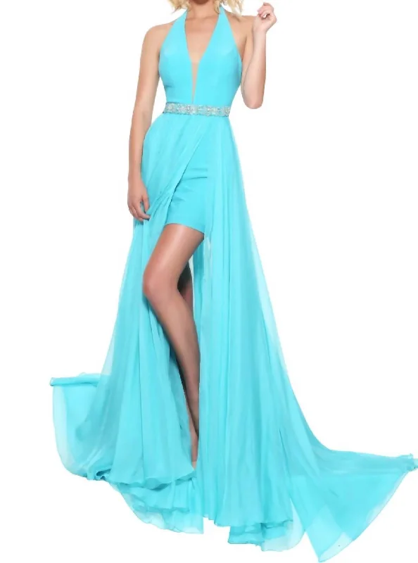 Detachable Chiffon Skirt Prom Dress In Turquoise