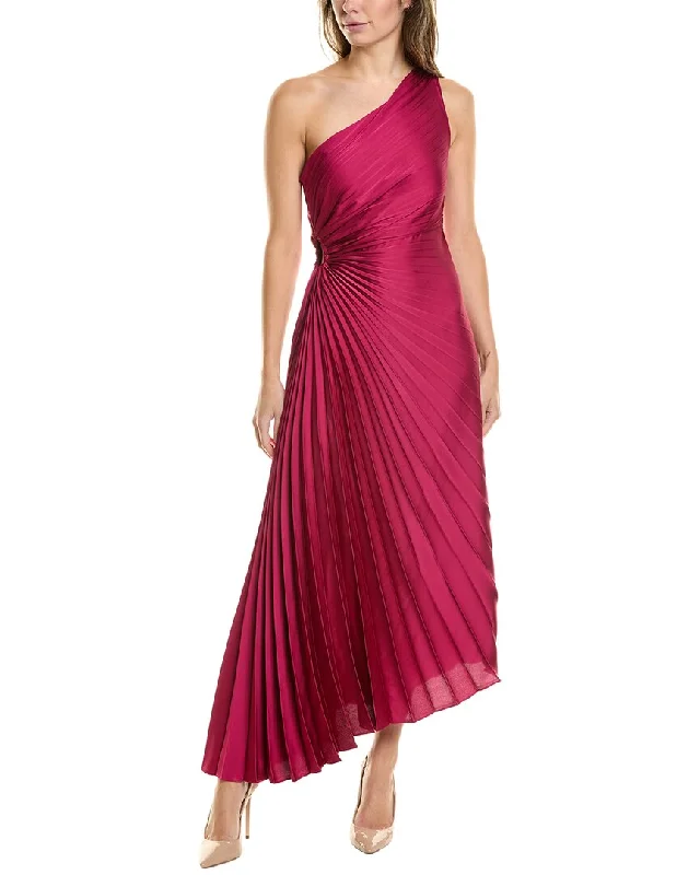 Nicole Miller Pleated One-Shoulder Maxi Dress