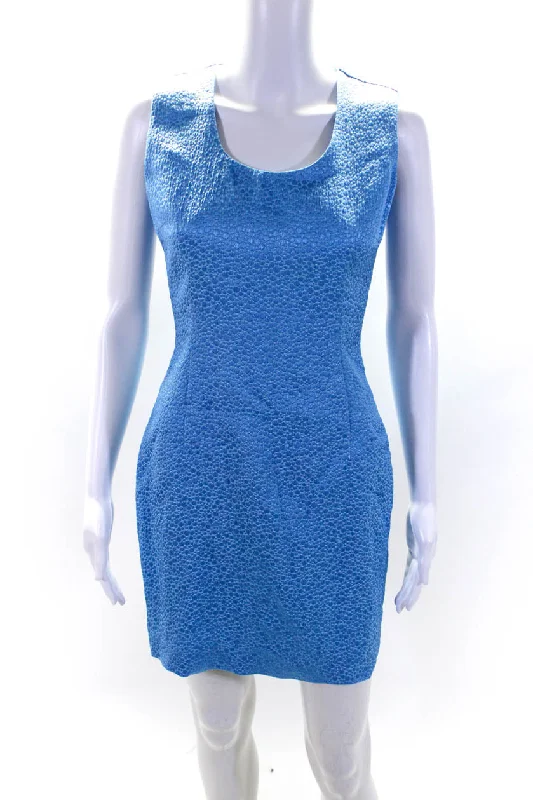 Naeem Khan Womens Textured Darted Sleeveless Zip Midi Sheath Dress Blue