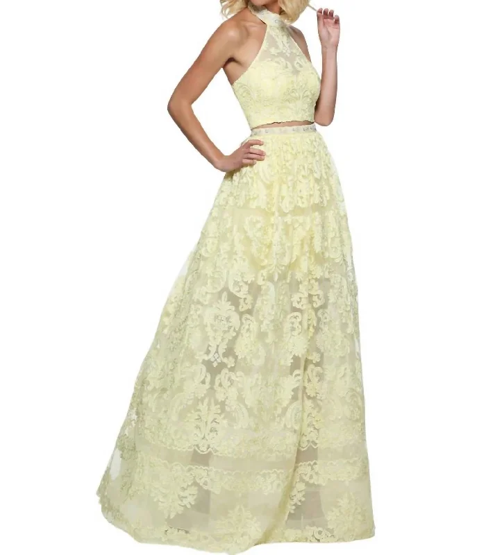 Two-Piece High-Neck Prom Dress In Yellow