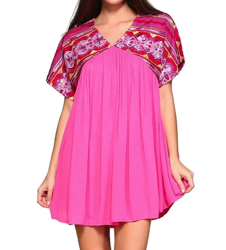 Boho Baby Doll Mini Dress - Plus In Fuchsia