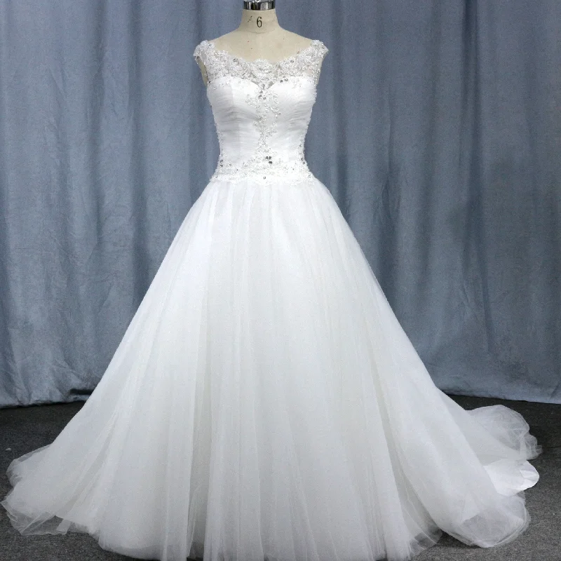 Tulle Cap-sleeve Empire Wedding Dress With Sheer Back