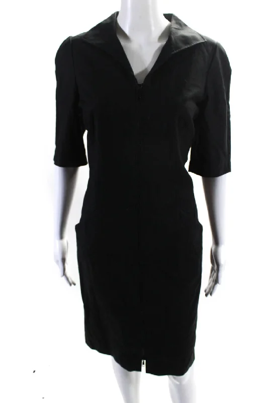 Lafayette 148 New York Women's Short Sleeves Full Zip Midi Dress Black