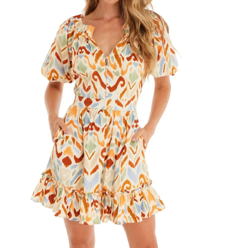 Alice Mini Dress In Ivory Ikat