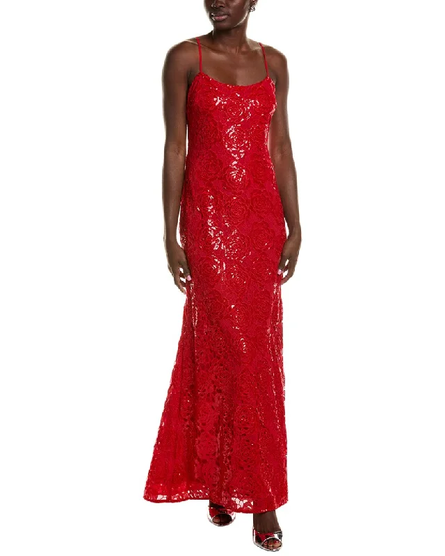 ML Monique Lhuillier Ila Sequin Lace Maxi Dress