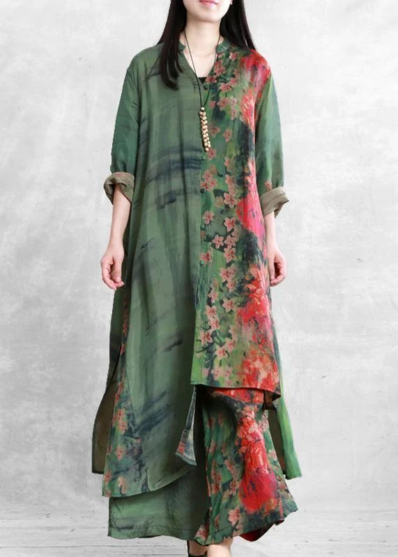 Spring silk suit loose loose irregular long shirt casual wide leg pants