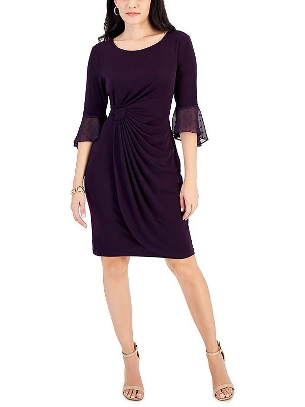 Petites Womens Bell Sleeve Midi Sheath Dress