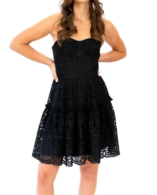 Floral Lace Mini Dress In Black