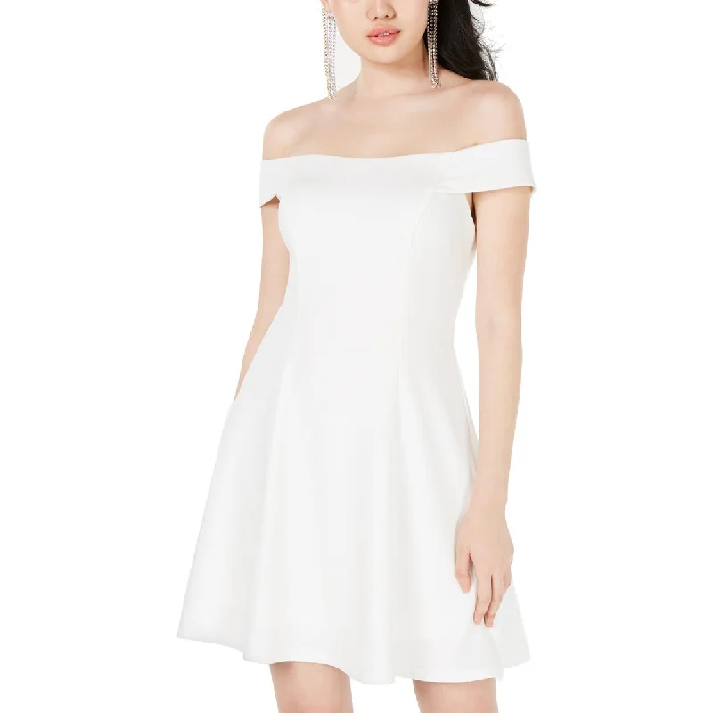 Juniors Womens Off-The-Shoulder A-Line Mini Dress