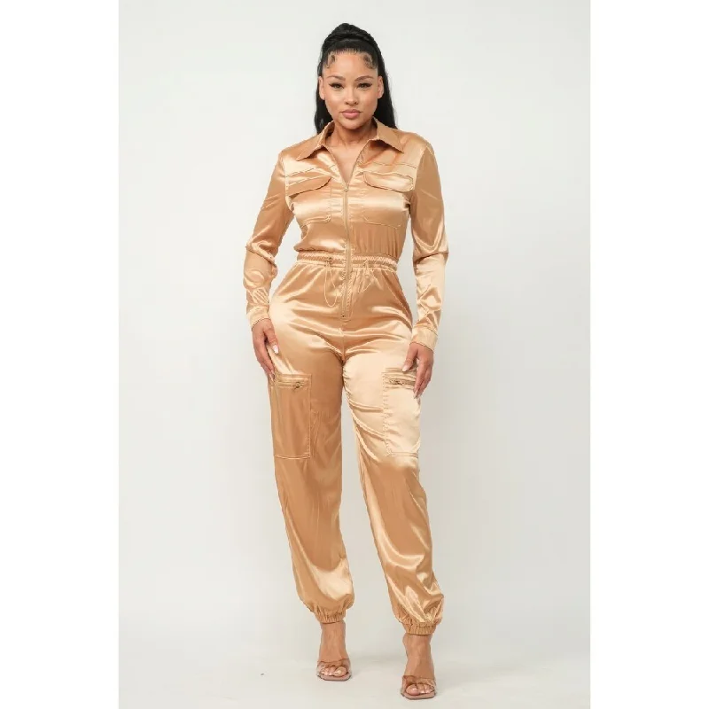 Front Zipper Pockets Top And Pants Jumpsuit