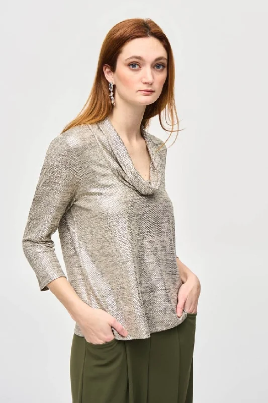 Joseph Ribkoff Foiled Knit Collar Top