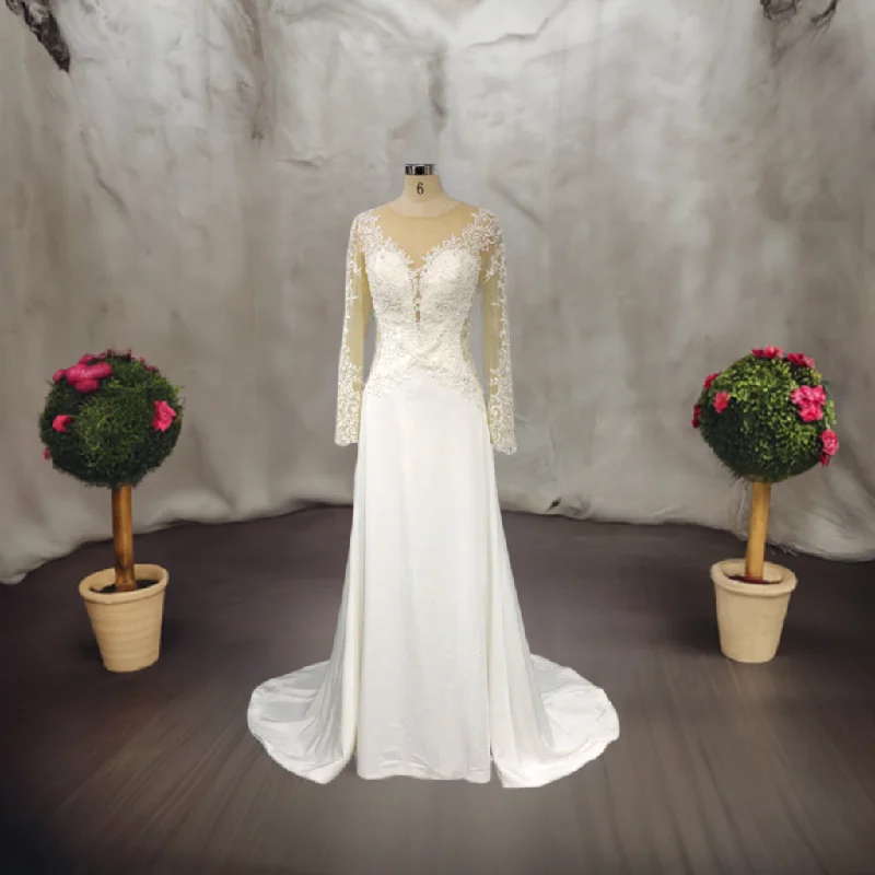 Elegant Lace A-line Wedding Dresses with Long Sleeves